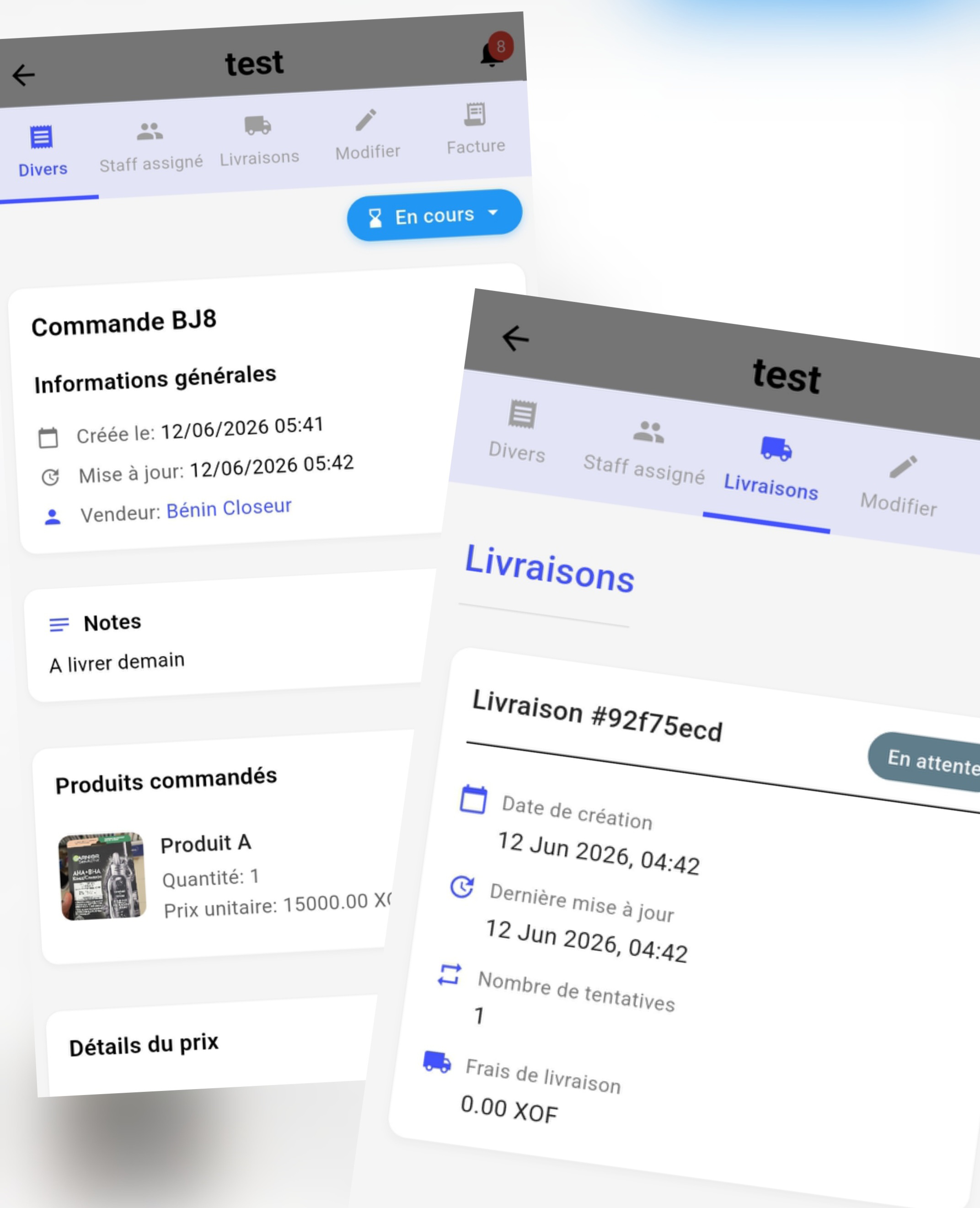 Application mobile Eceams pour livreurs terrain